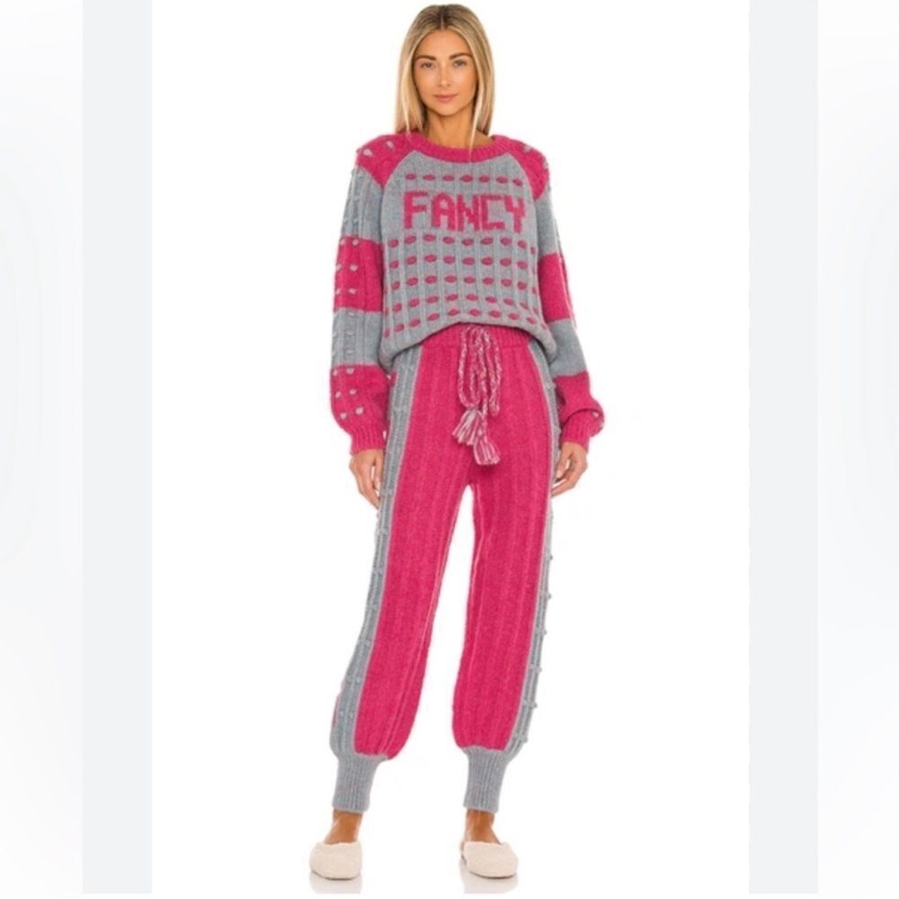 LoveShackFancy Fancy Sweater & Joggers Ellyn Alpaca Wool Hot Pink